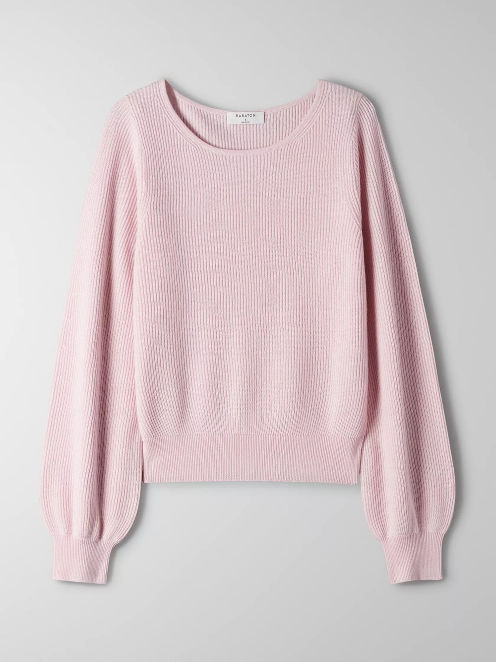 Aritzia Babaton Column Wool Linen Blend Balloon Sleeve Sweater Light Pink
